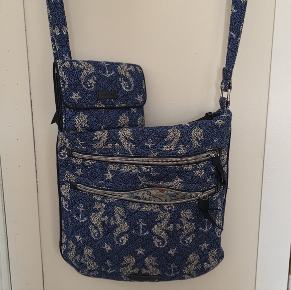 Vera Bradley Handbags - Vera Bradley Blue And White Seahorse Of Course Pattern